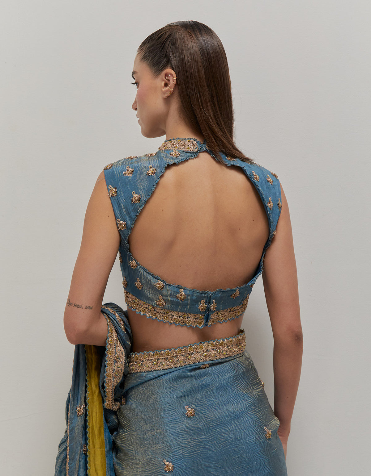 Mist Blue Ruffle Saree Set