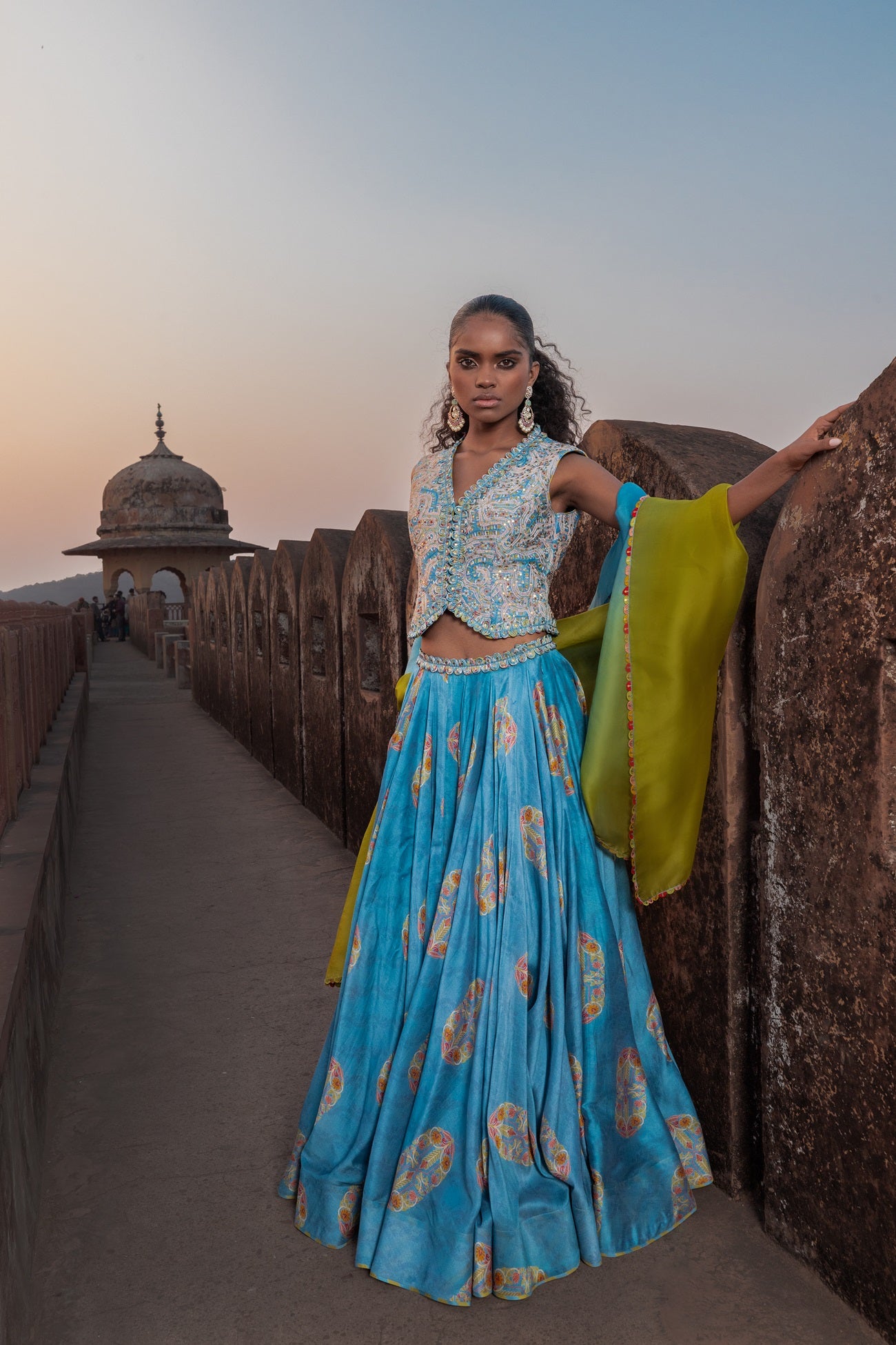 Mist blue Waistcoat Lehenga Set