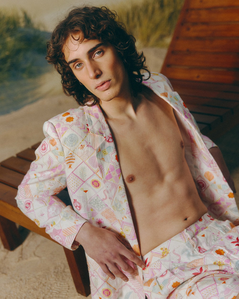 Printed Linen Blazer Set