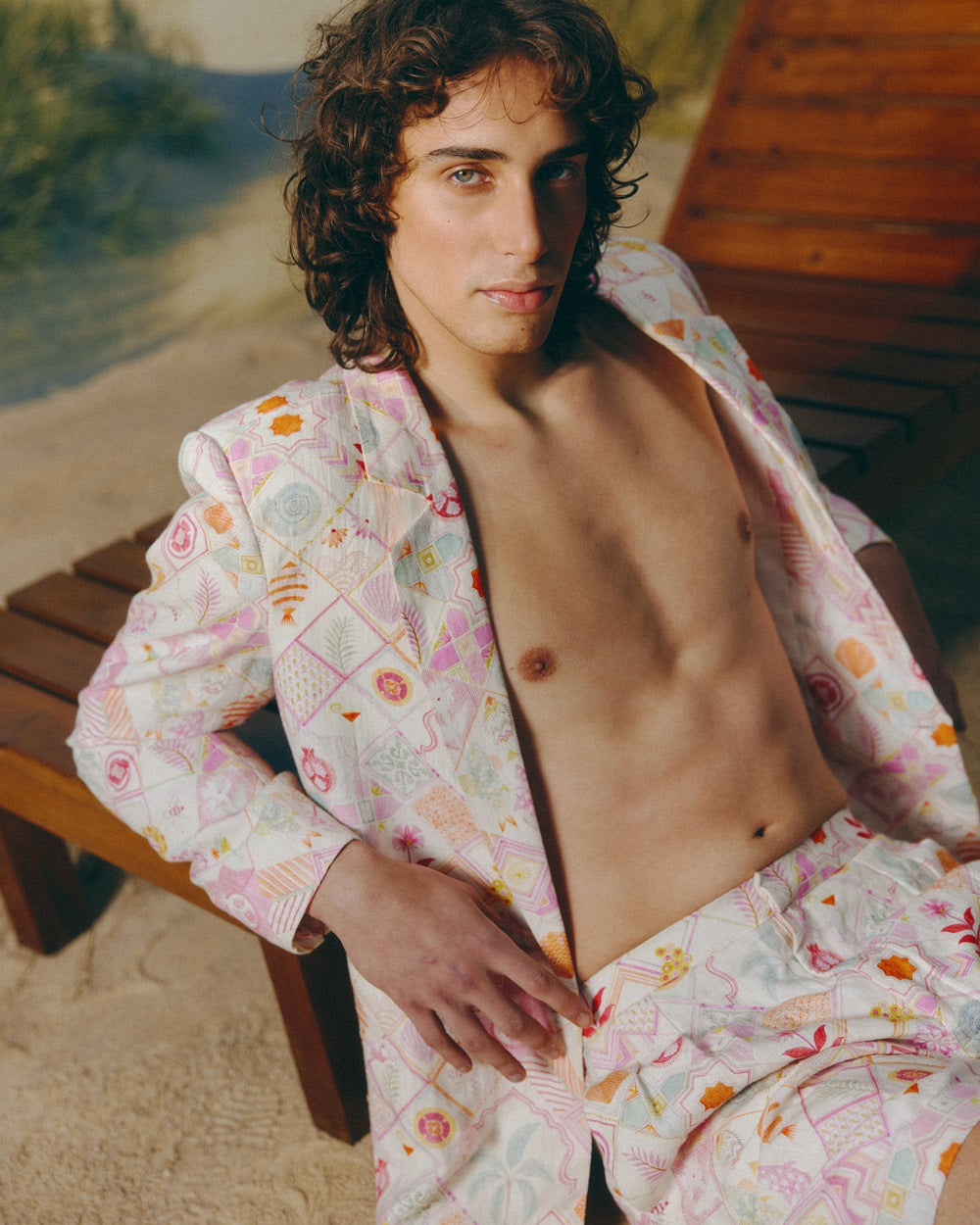 Printed Linen Blazer Set