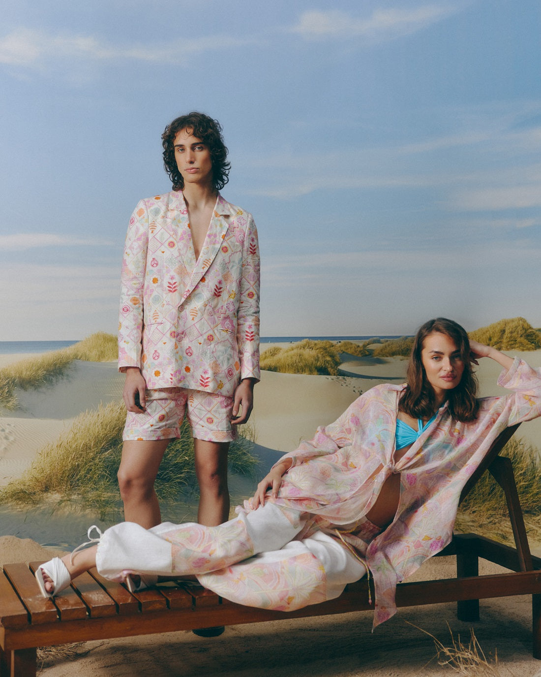 Printed Linen Blazer Set