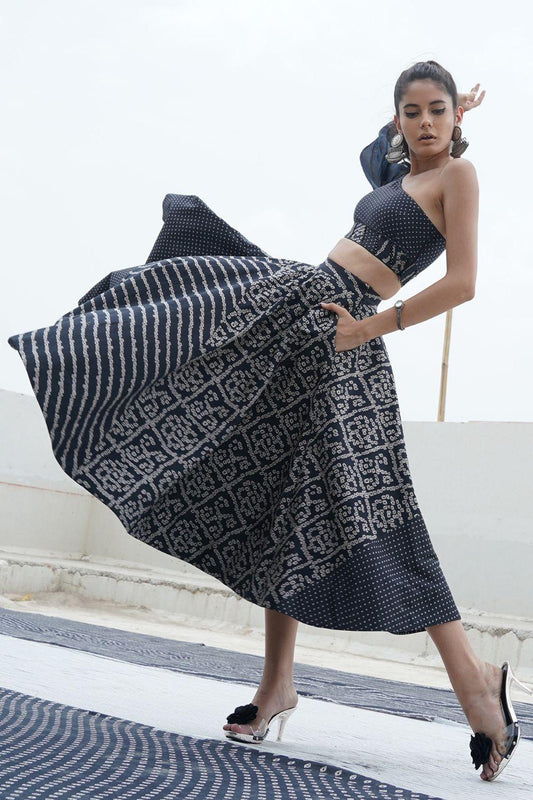 Black Embroidered Top With Skirt