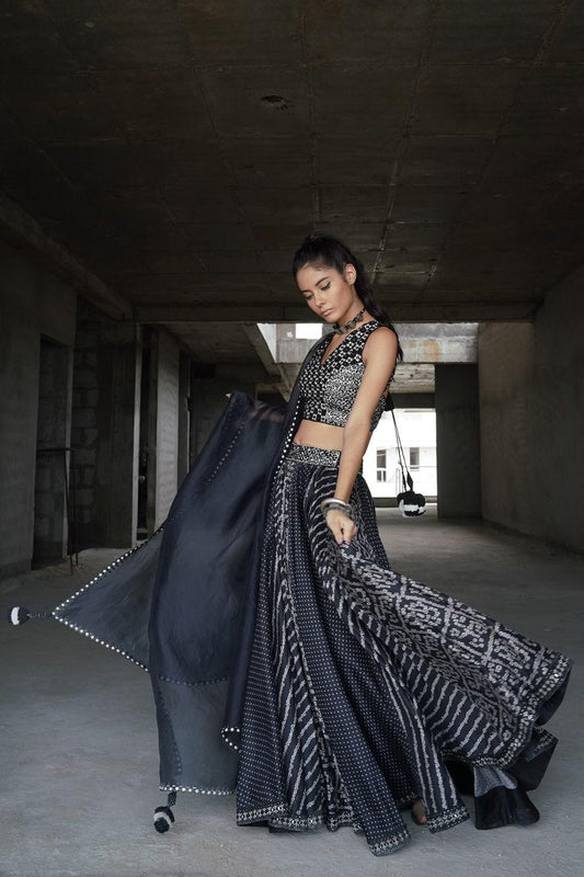 Black Embroidered Lehenga Set