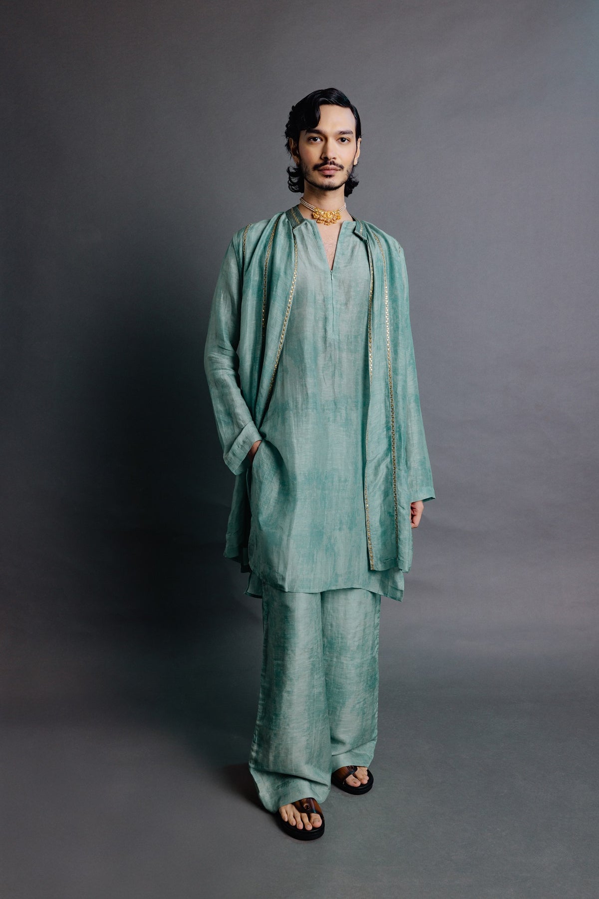 Sage Green Jacket Kurta Set