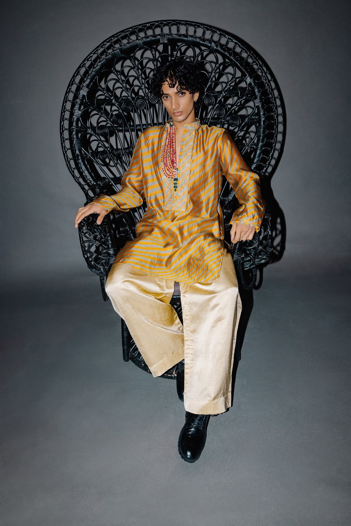 Mustard Leheriya Kurta Set