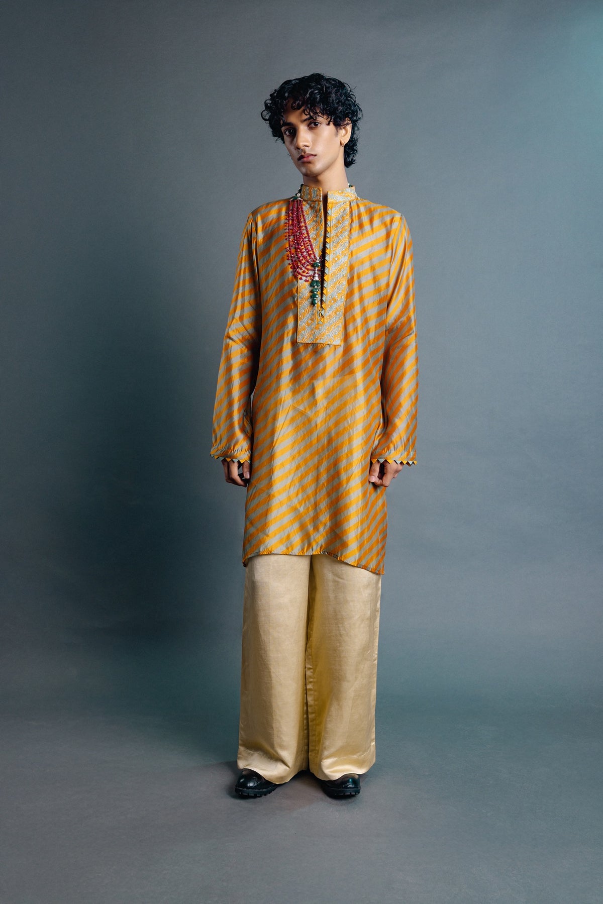 Mustard Leheriya Kurta Set