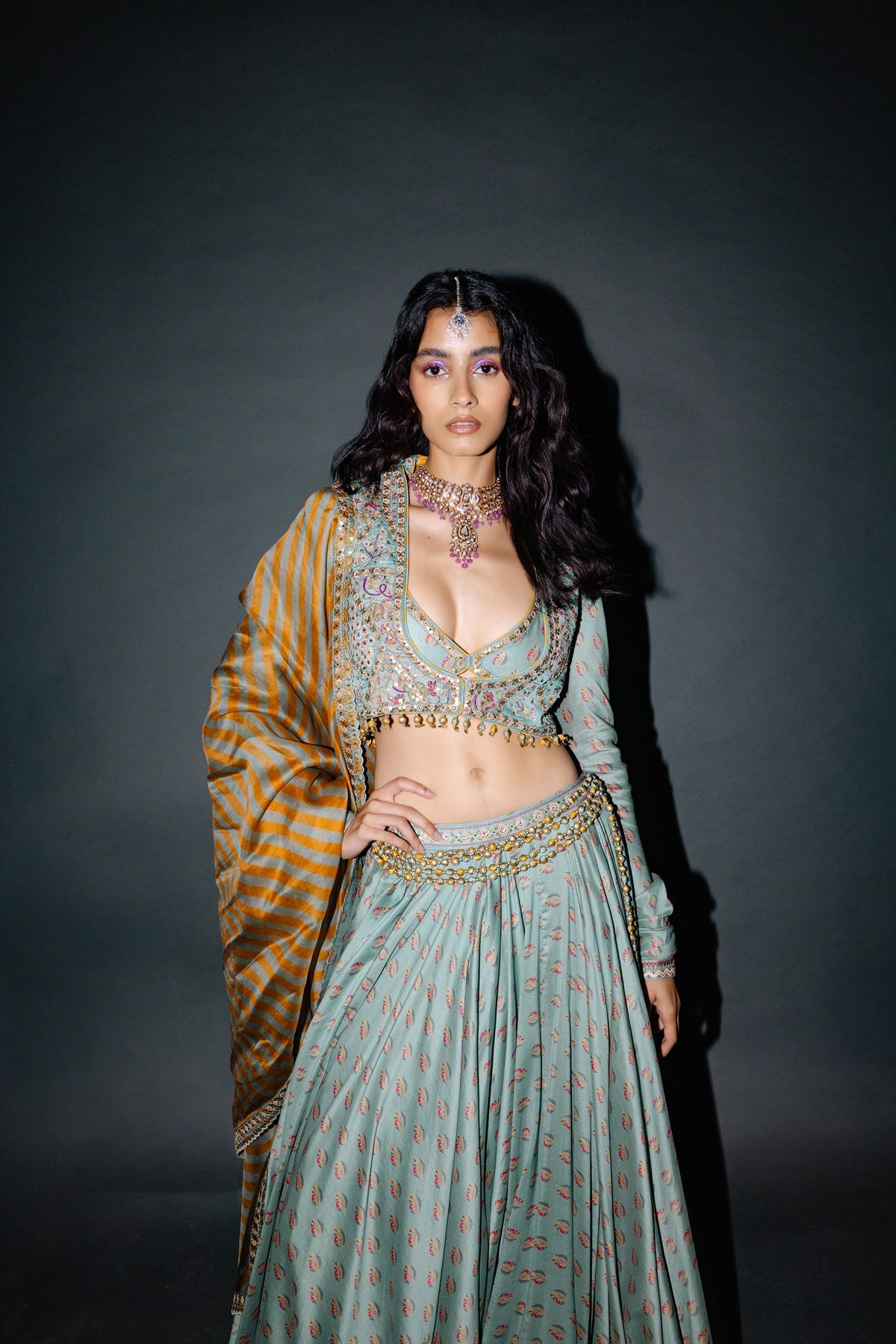 Sage Green Koti Lehenga Set