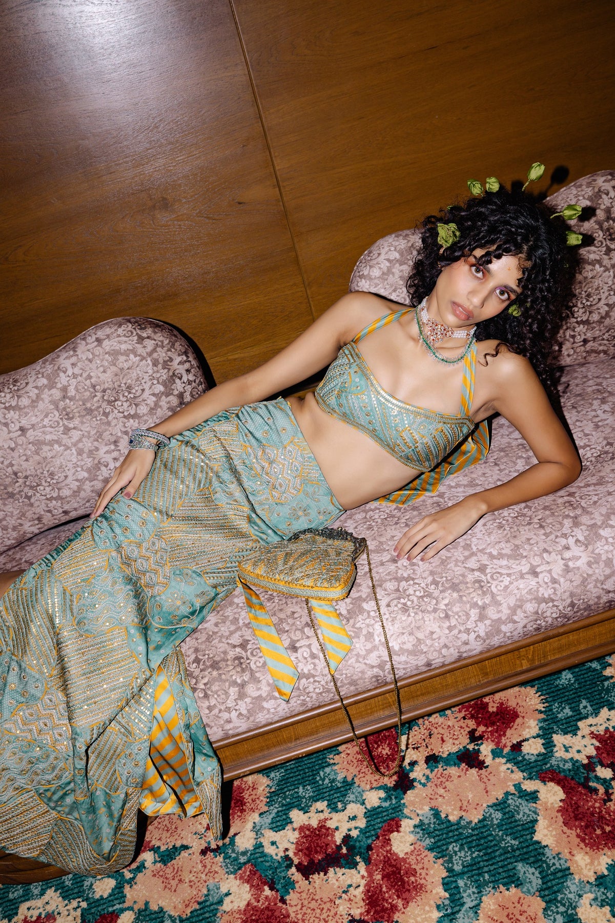 Sage Green Crop Top Skirt Set