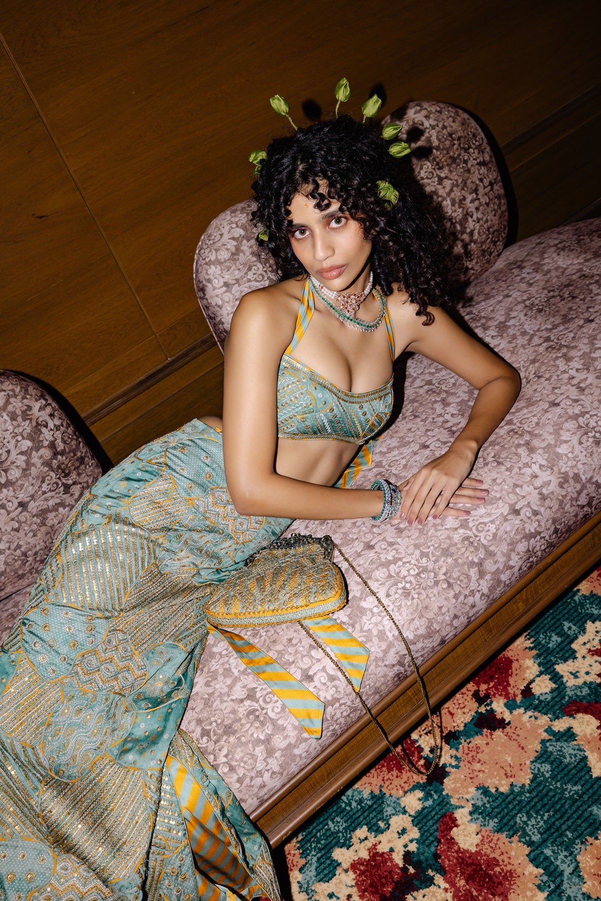 Sage Green Crop Top Skirt Set