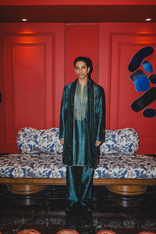 Teal Kurta Dushala Set