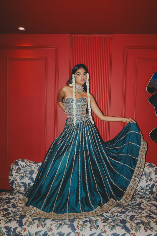 Teal Corset Lehenga Set