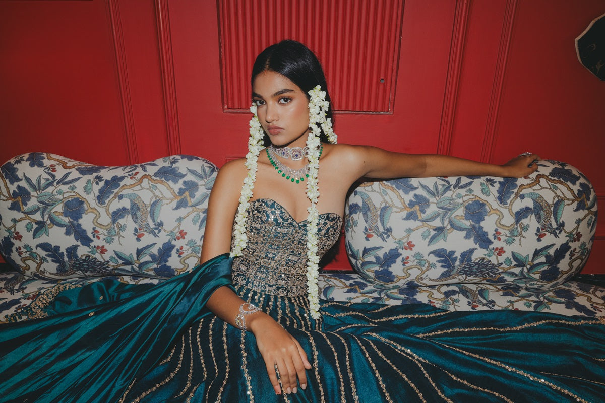 Teal Corset Lehenga Set