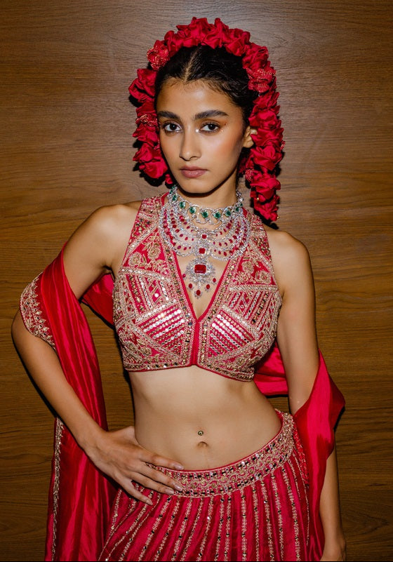 Raspberry Lehenga Set