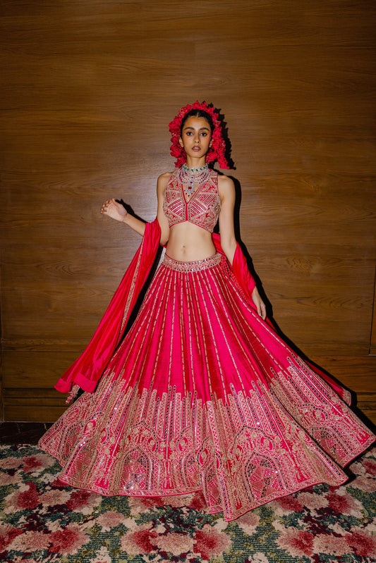 Raspberry Lehenga Set