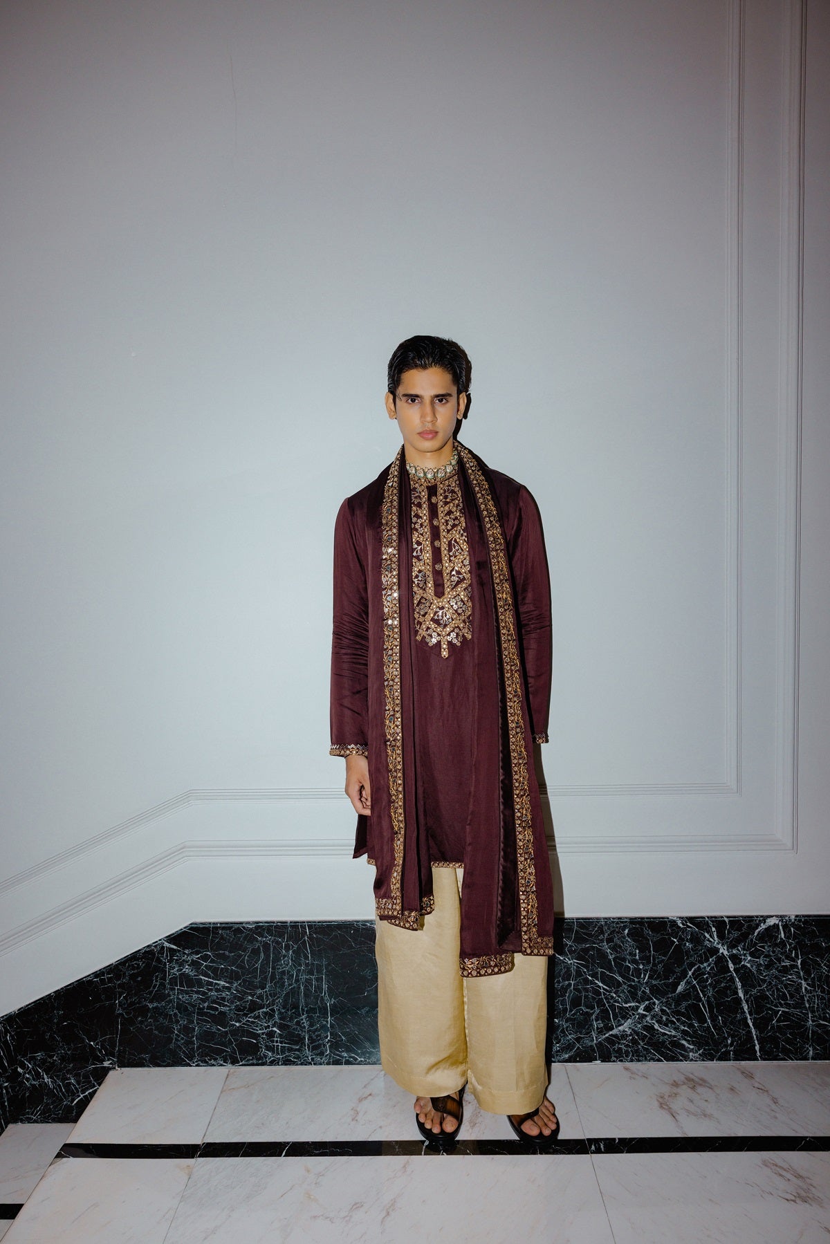 Brown Foil Kurta Set