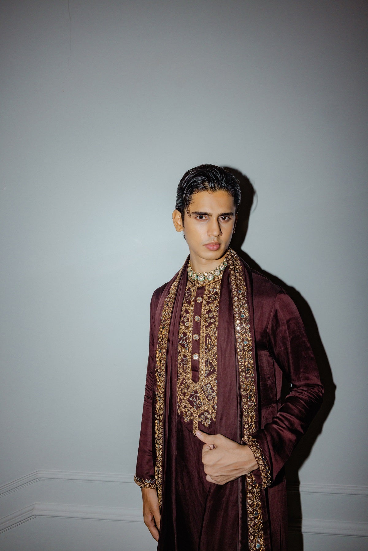 Brown Foil Kurta Set