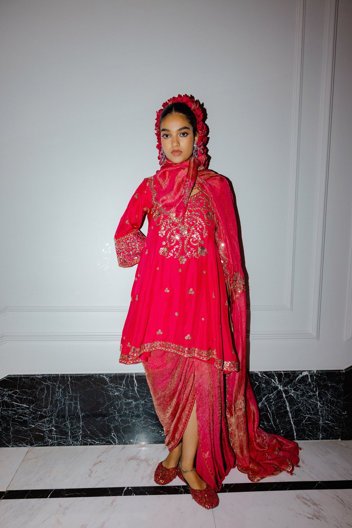 Raspberry Short Anarkali set