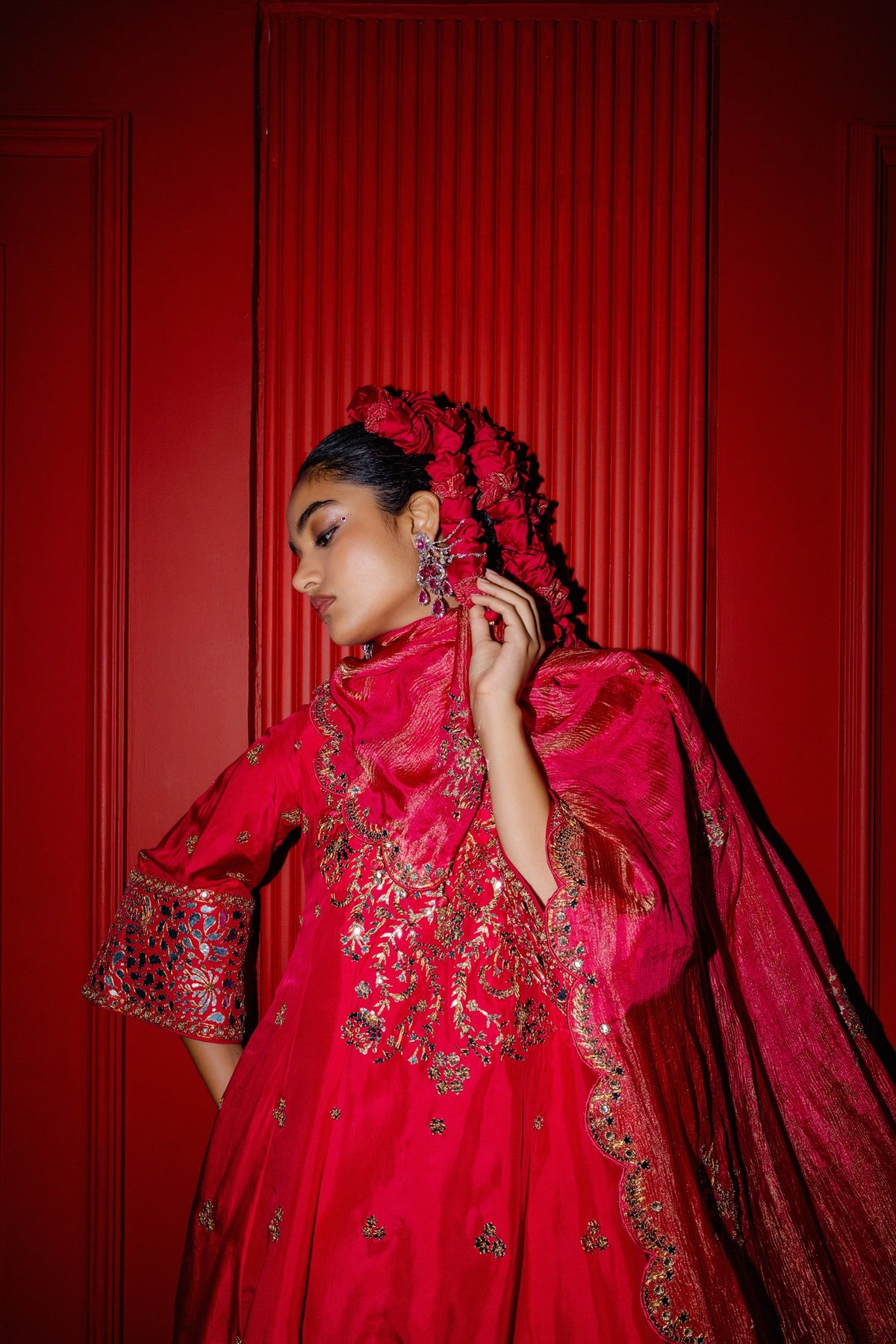 Raspberry Short Anarkali set