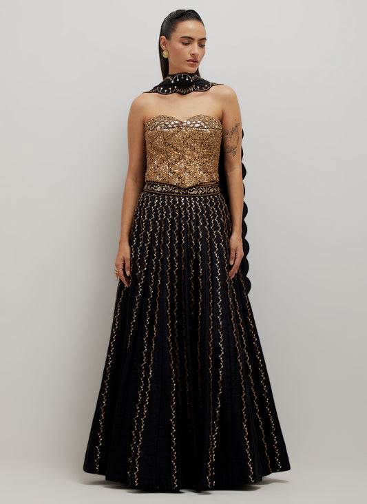 Black Corset Lehenga Set