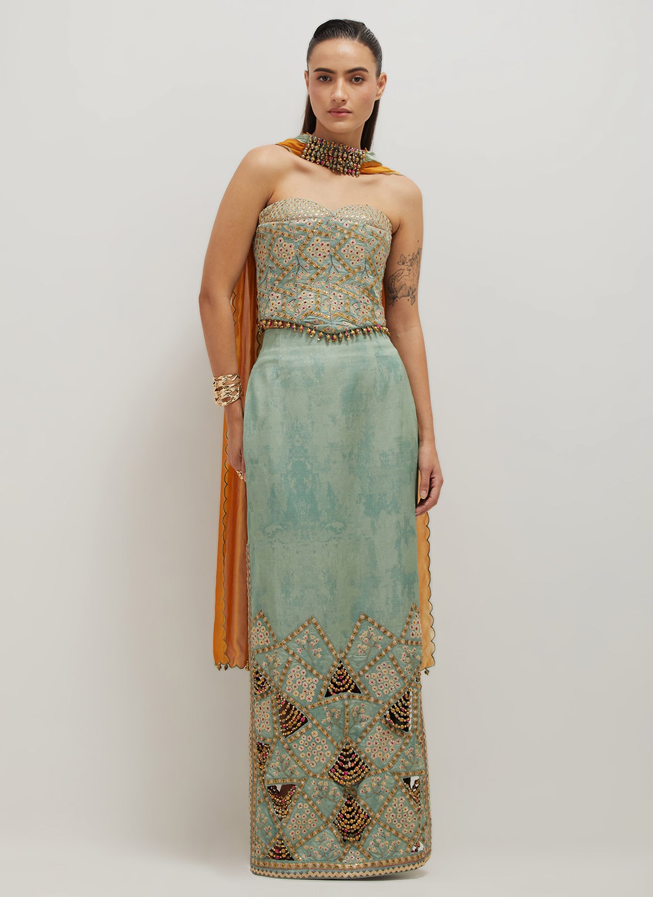 Sage Pencil  Skirt & Corset Set
