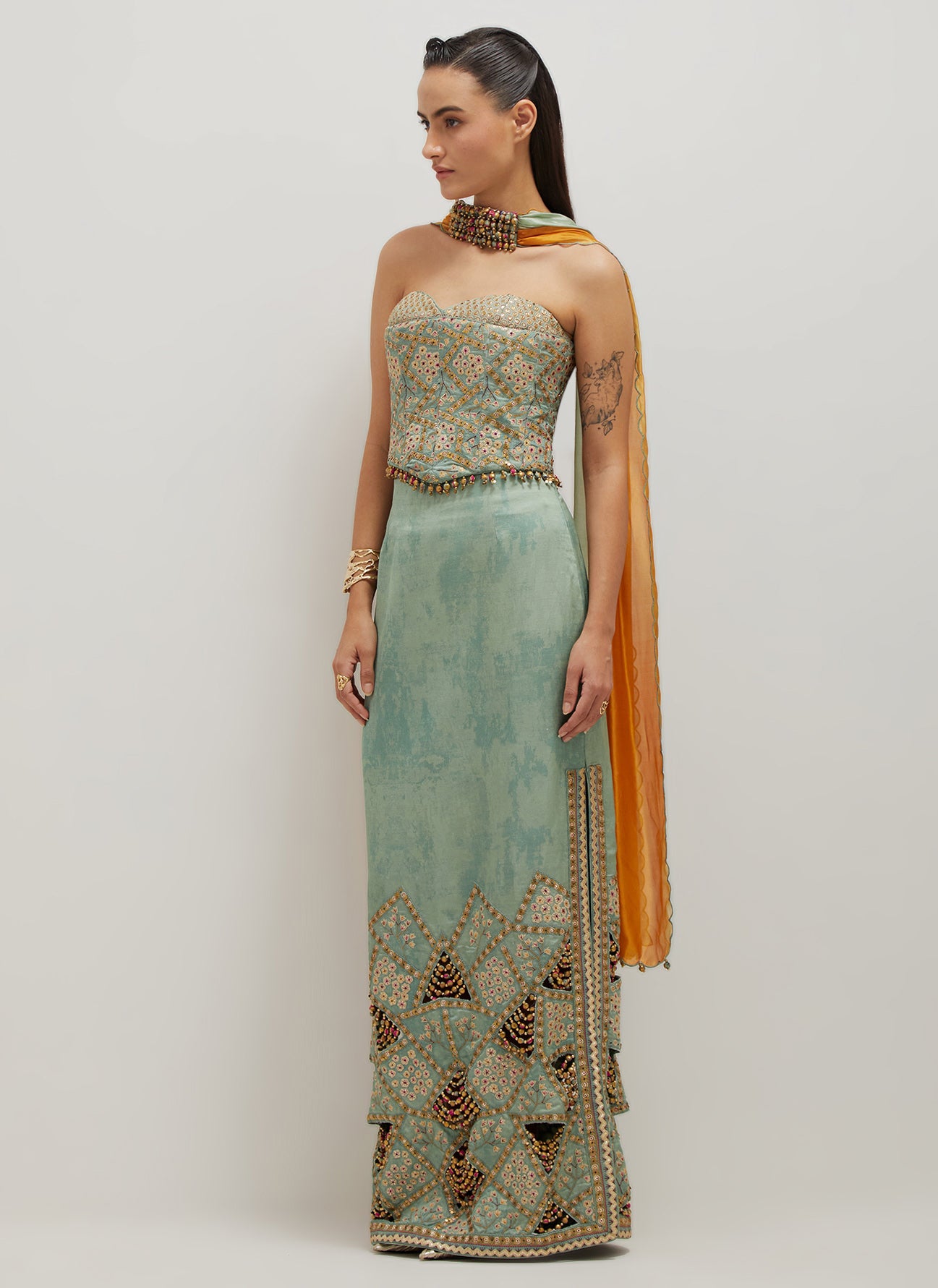 Sage Pencil  Skirt & Corset Set