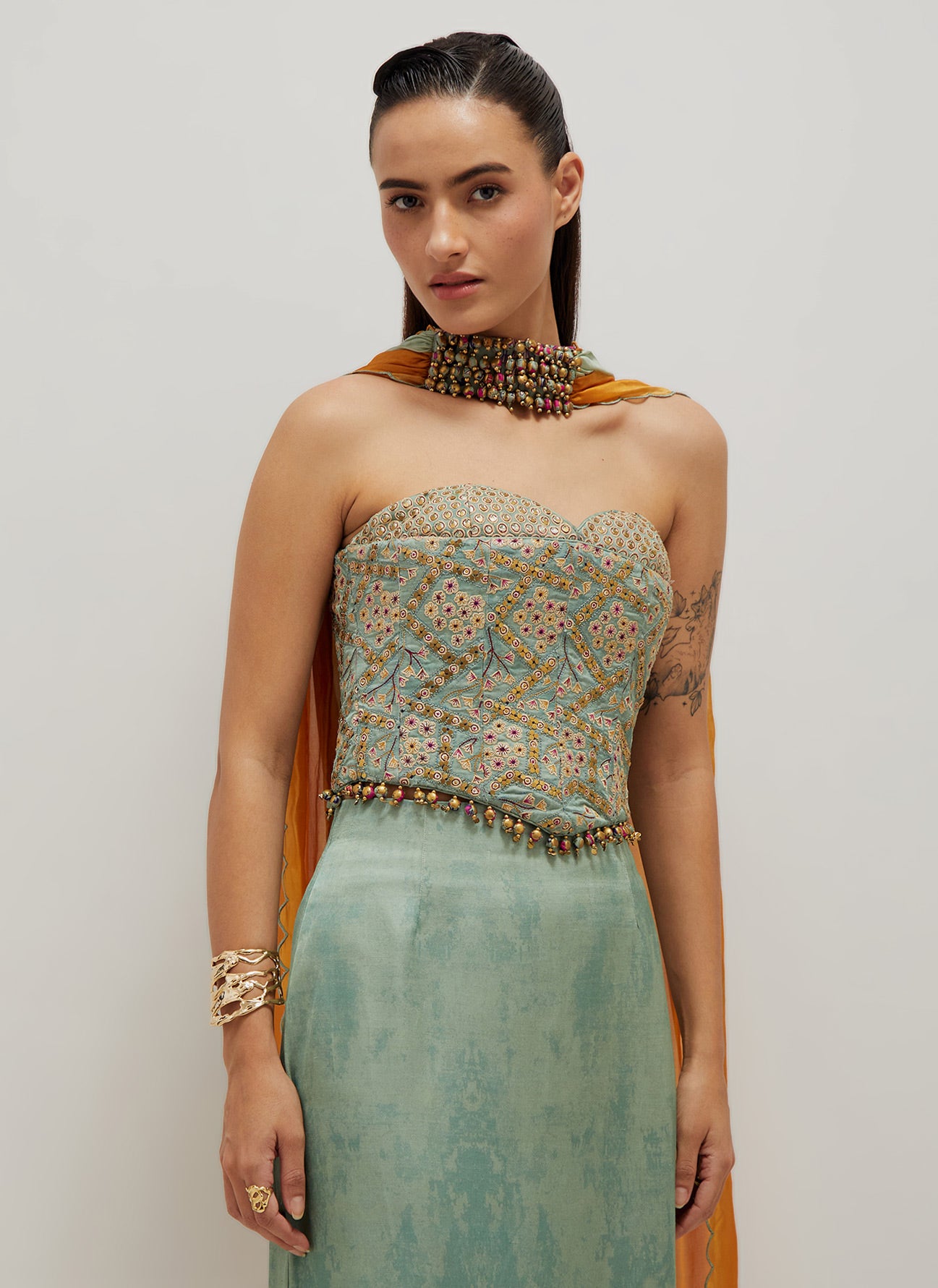 Sage Pencil  Skirt & Corset Set
