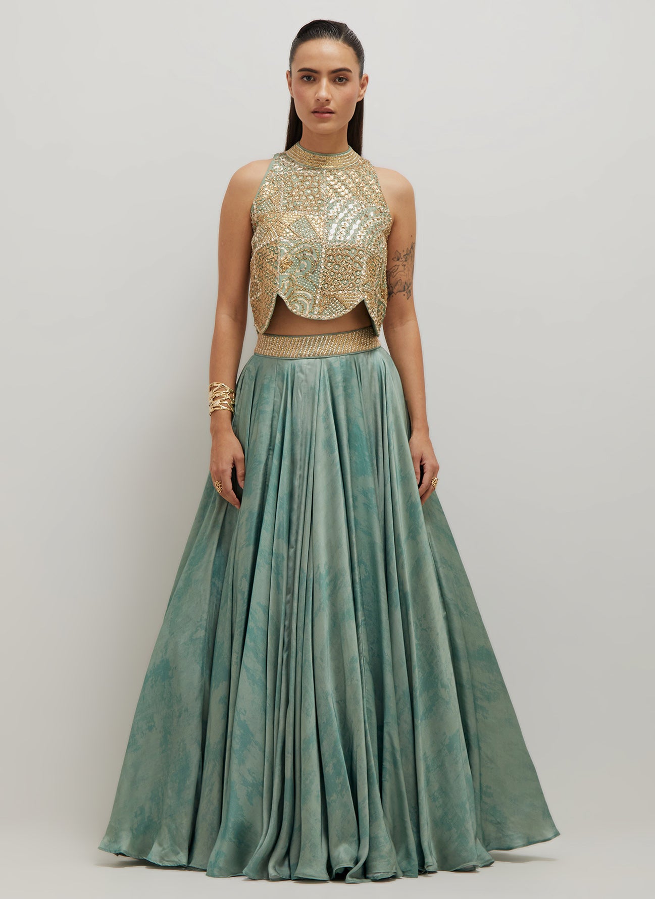 Artistic Scallop Top And Skirt