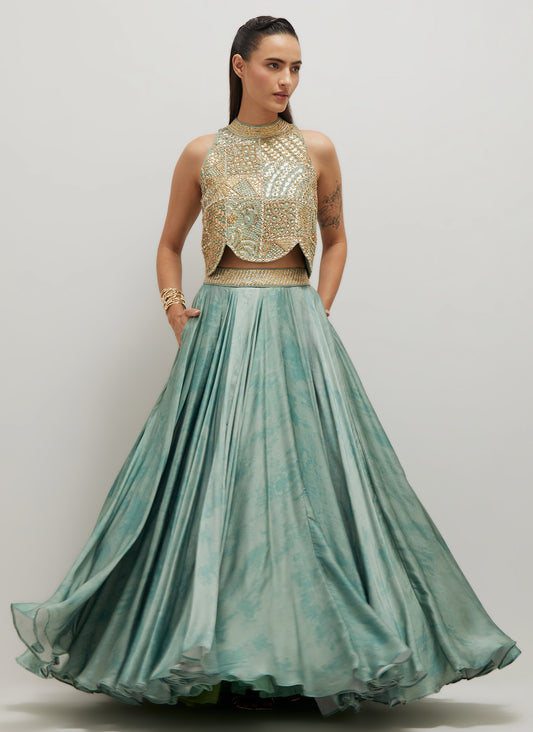 Artistic Scallop Top And Skirt