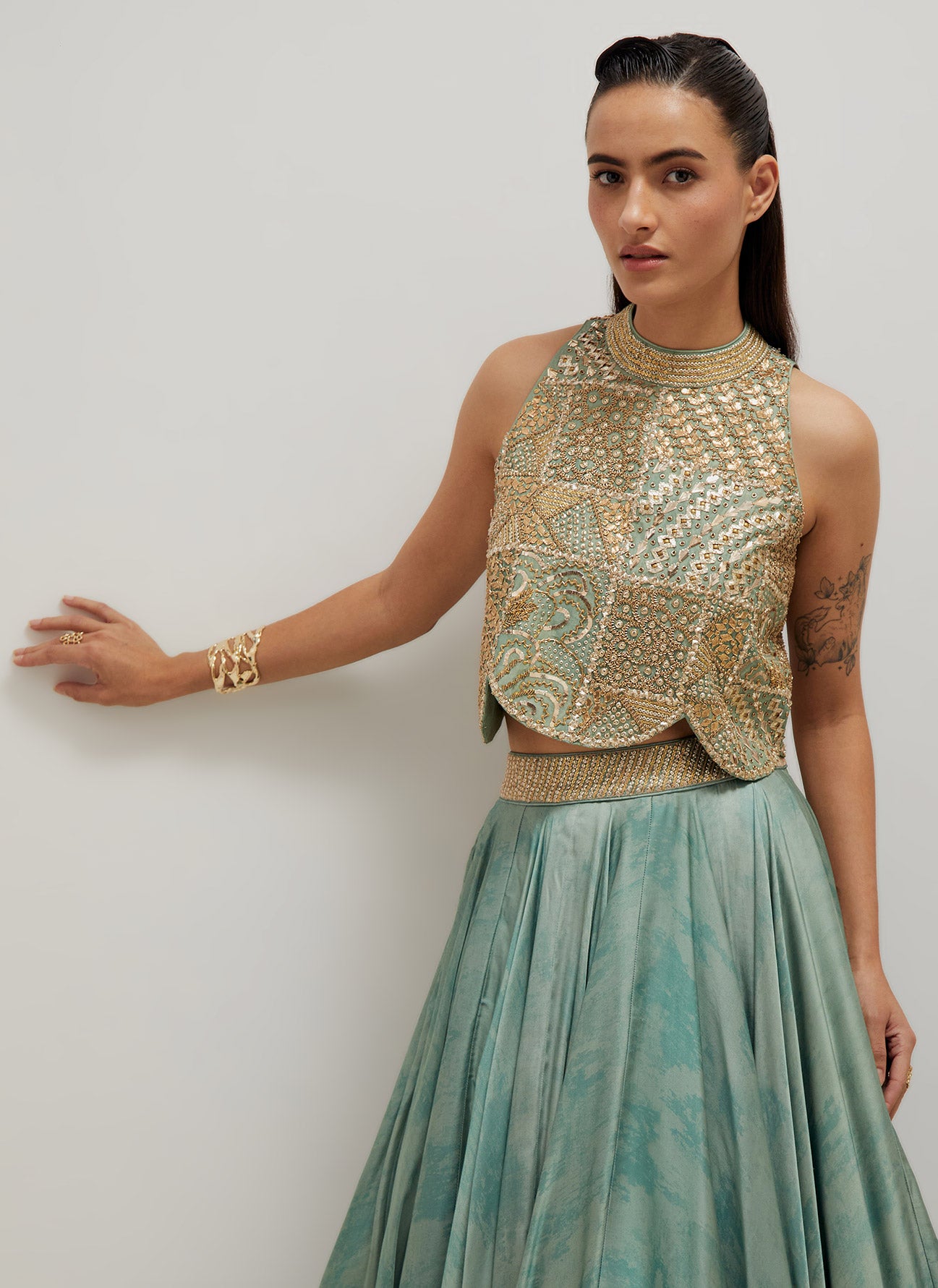 Artistic Scallop Top And Skirt
