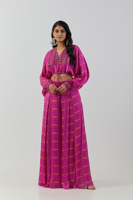 Hot Pink Loose Top With Skirt Set