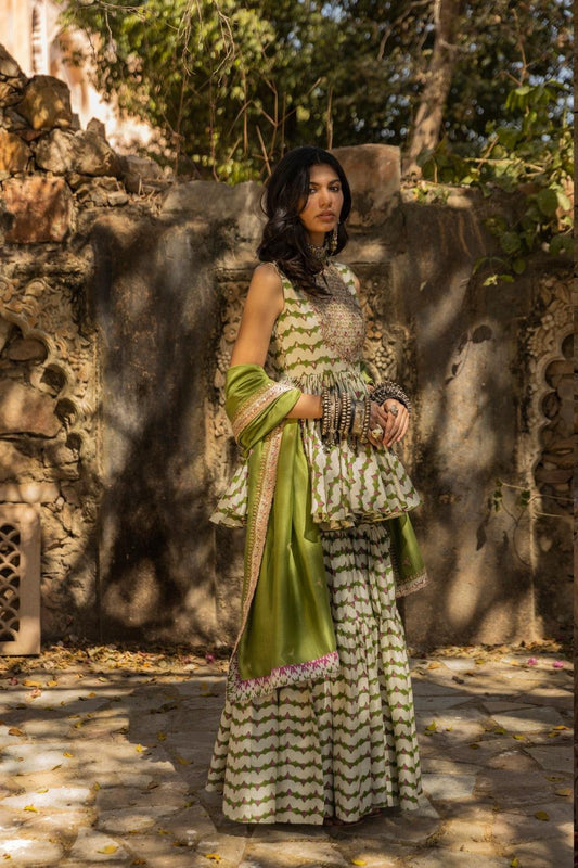 Hand Work Peplum Top With Gharara And Dupatta