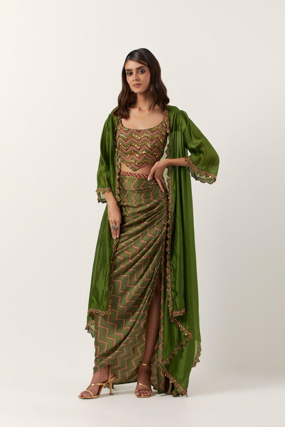 Pickle Green Draped Skirt  Set