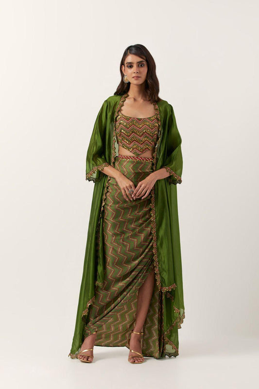 Pickle Green Draped Skirt  Set