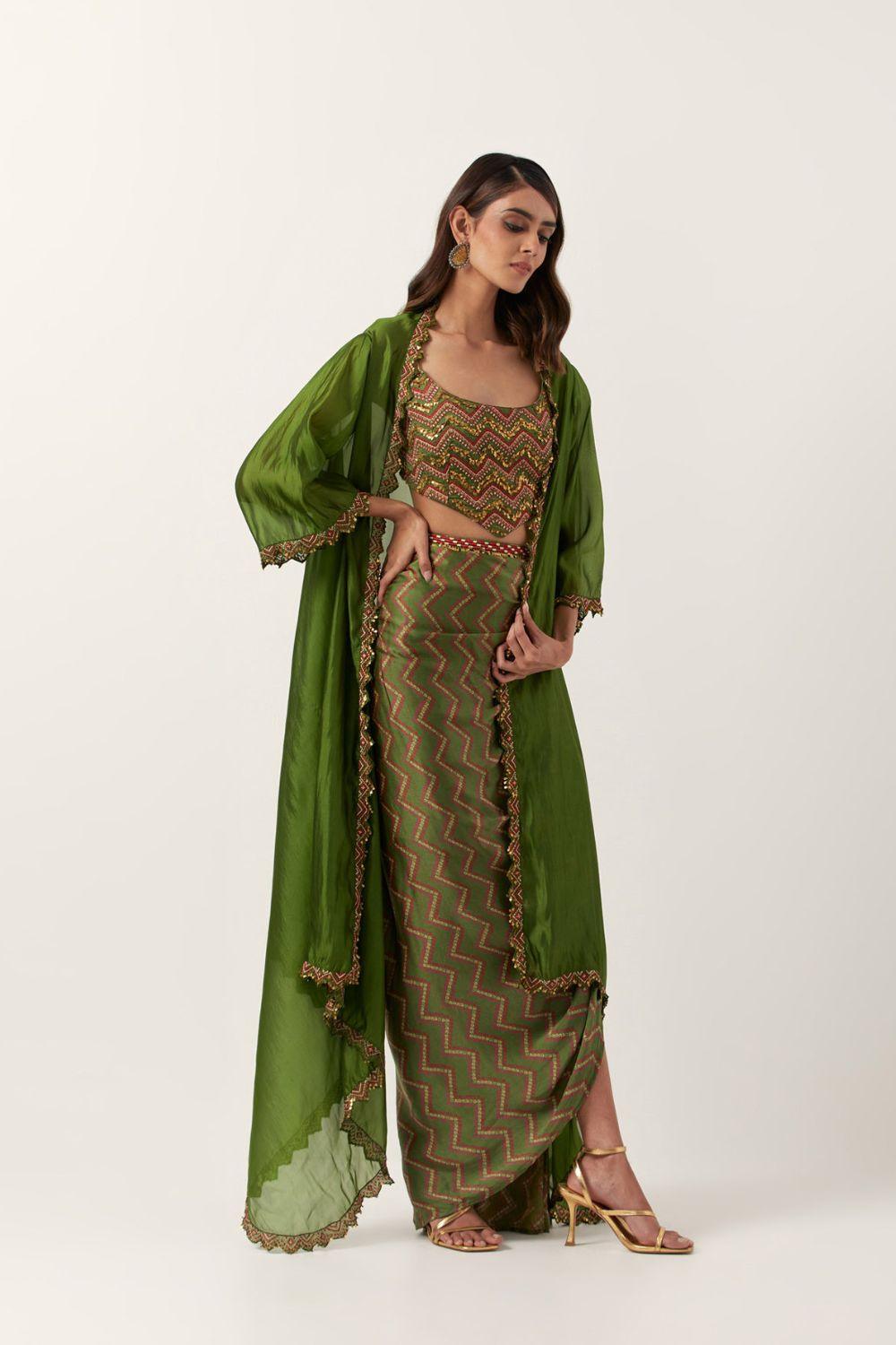Pickle Green Draped Skirt  Set