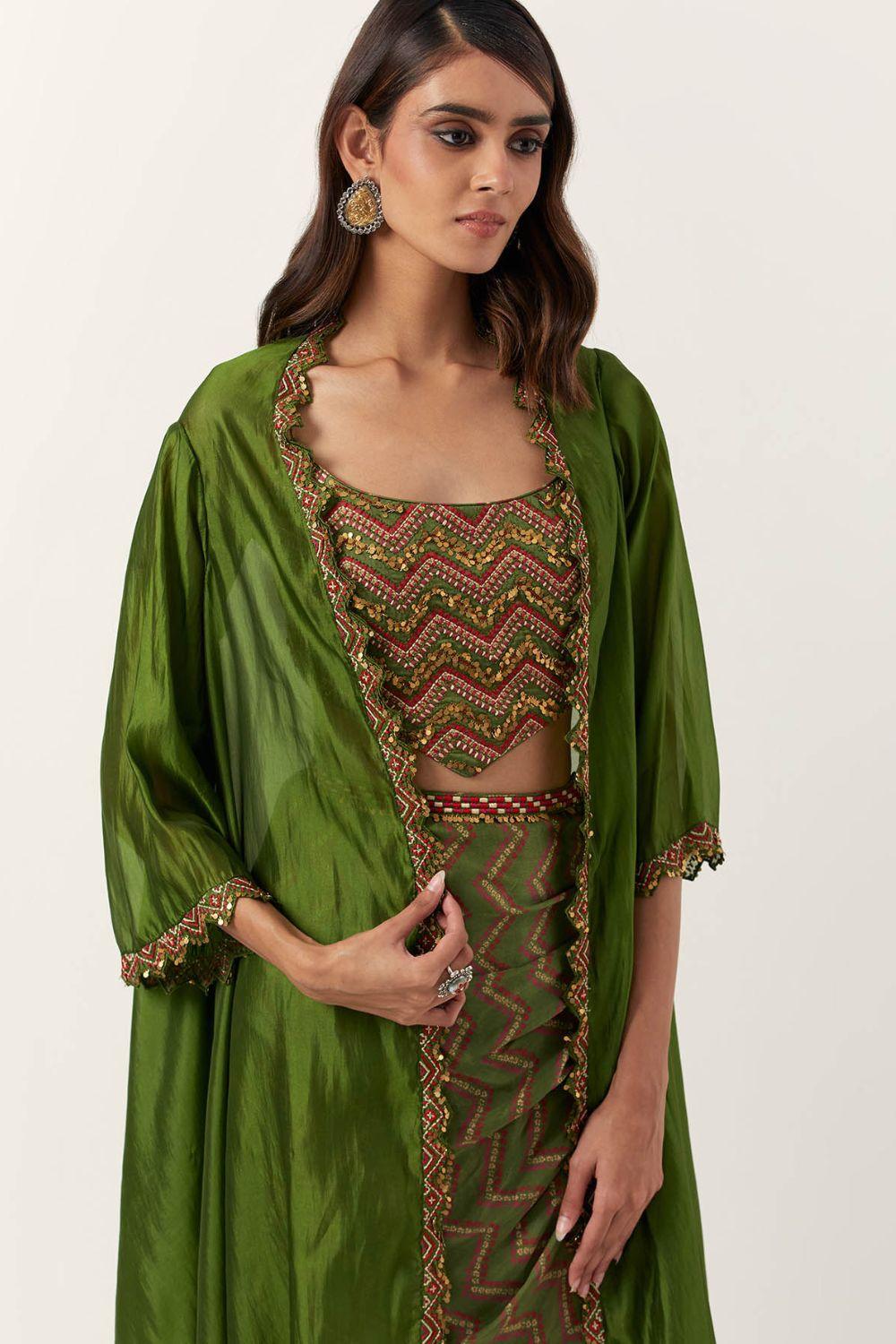 Pickle Green Draped Skirt  Set