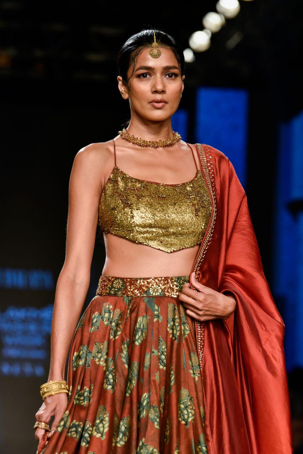Brick Red Printed Lehenga Set