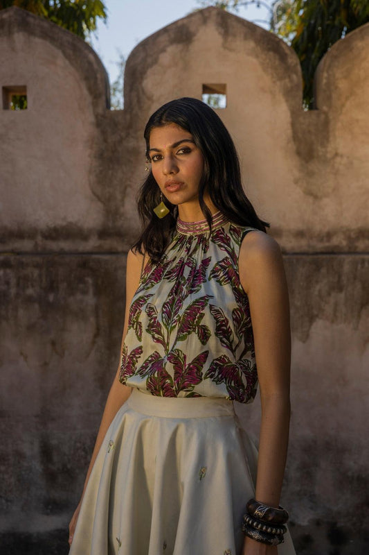 Printed Top And Embellished Skirt
