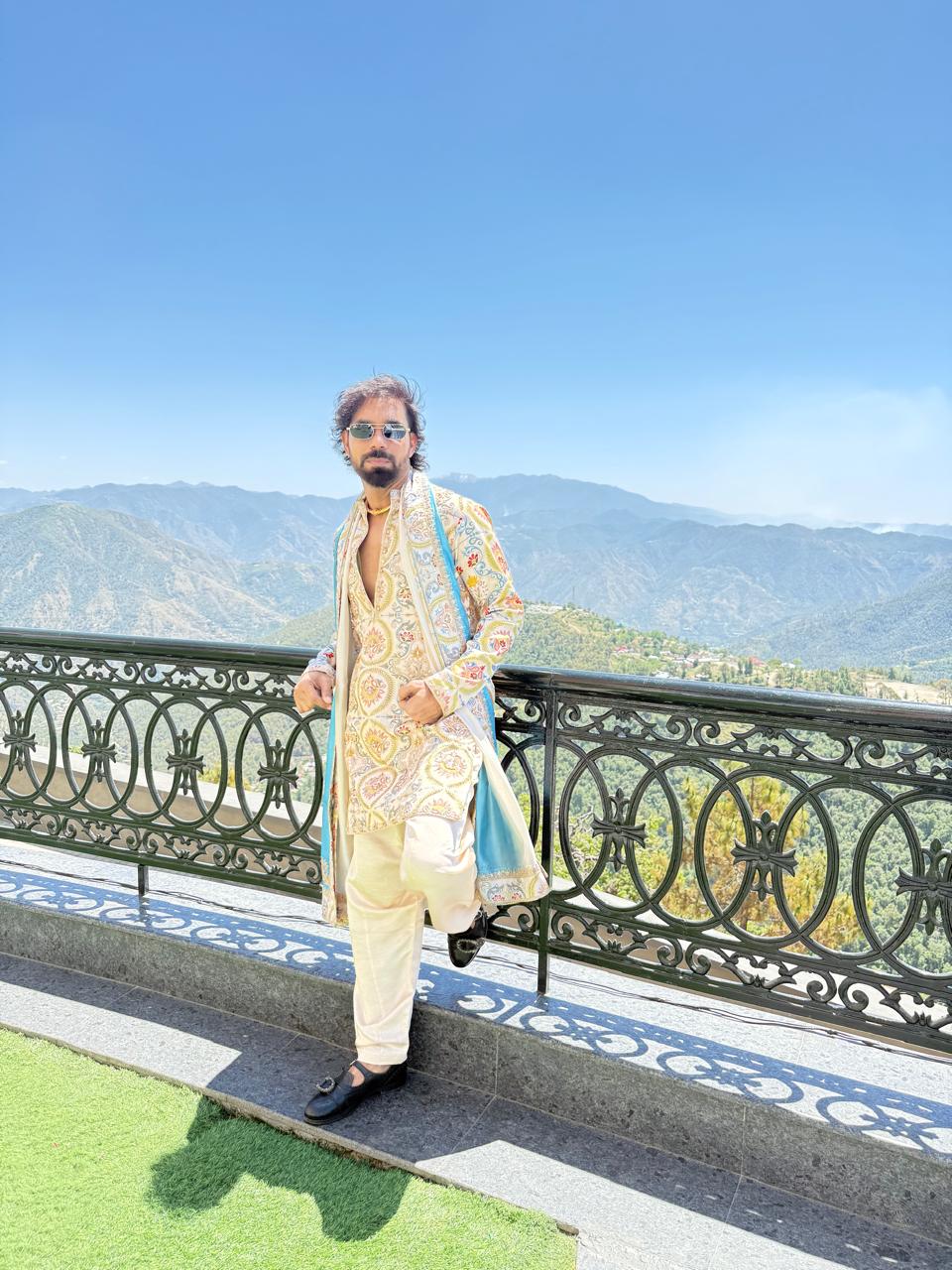 Ivory Printed Mens Kurta Set