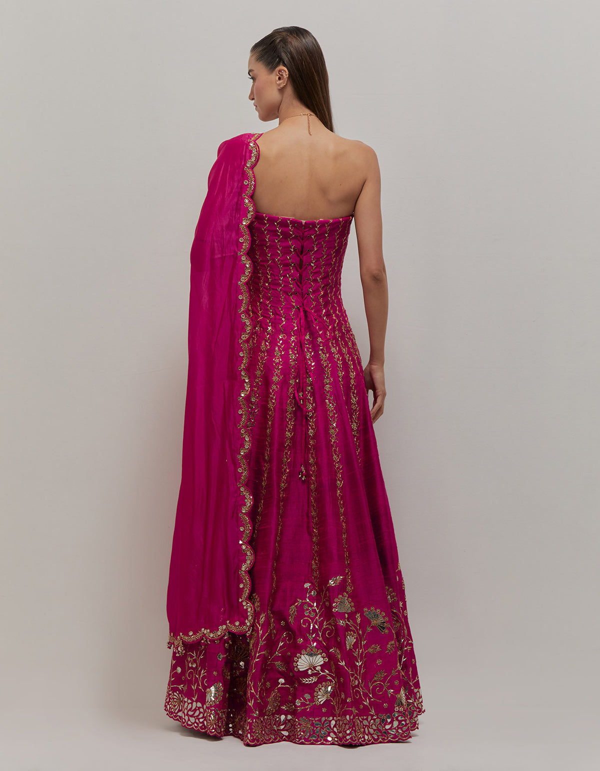 Rasberry Off Shoulder Anarkali set