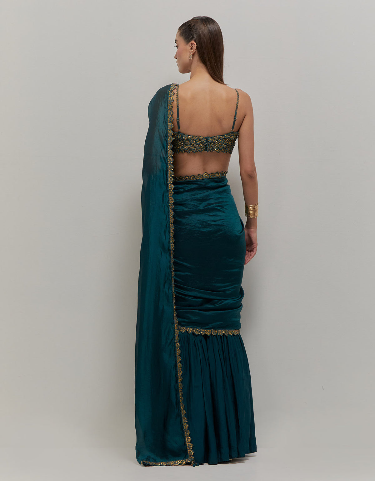 Teal Blue Gharara Saree Set