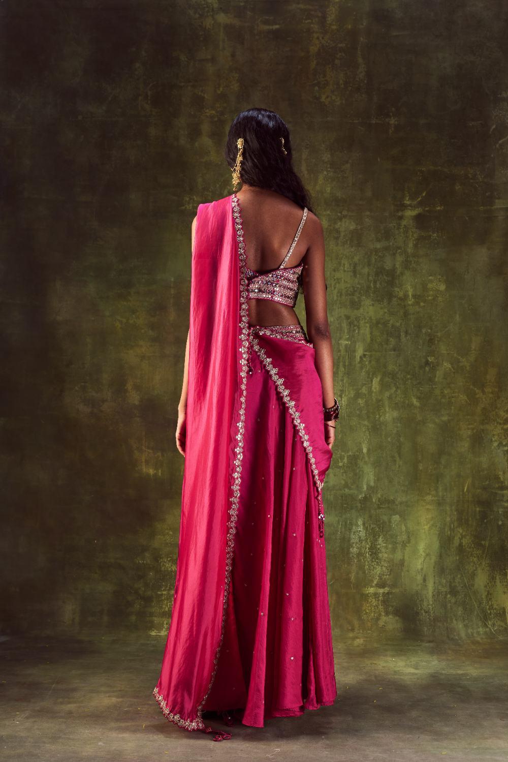 Rani Pink Sharara Paired With Bralette Set