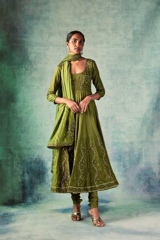 Olive Green Anarkali Set